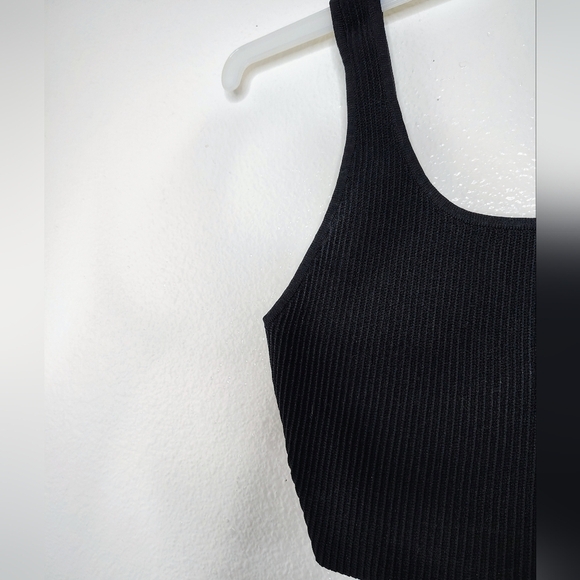Babaton Tank Women's Black Rib Sculpt Knit Squareneck Cropped Top Sz M - Picture 5 of 10